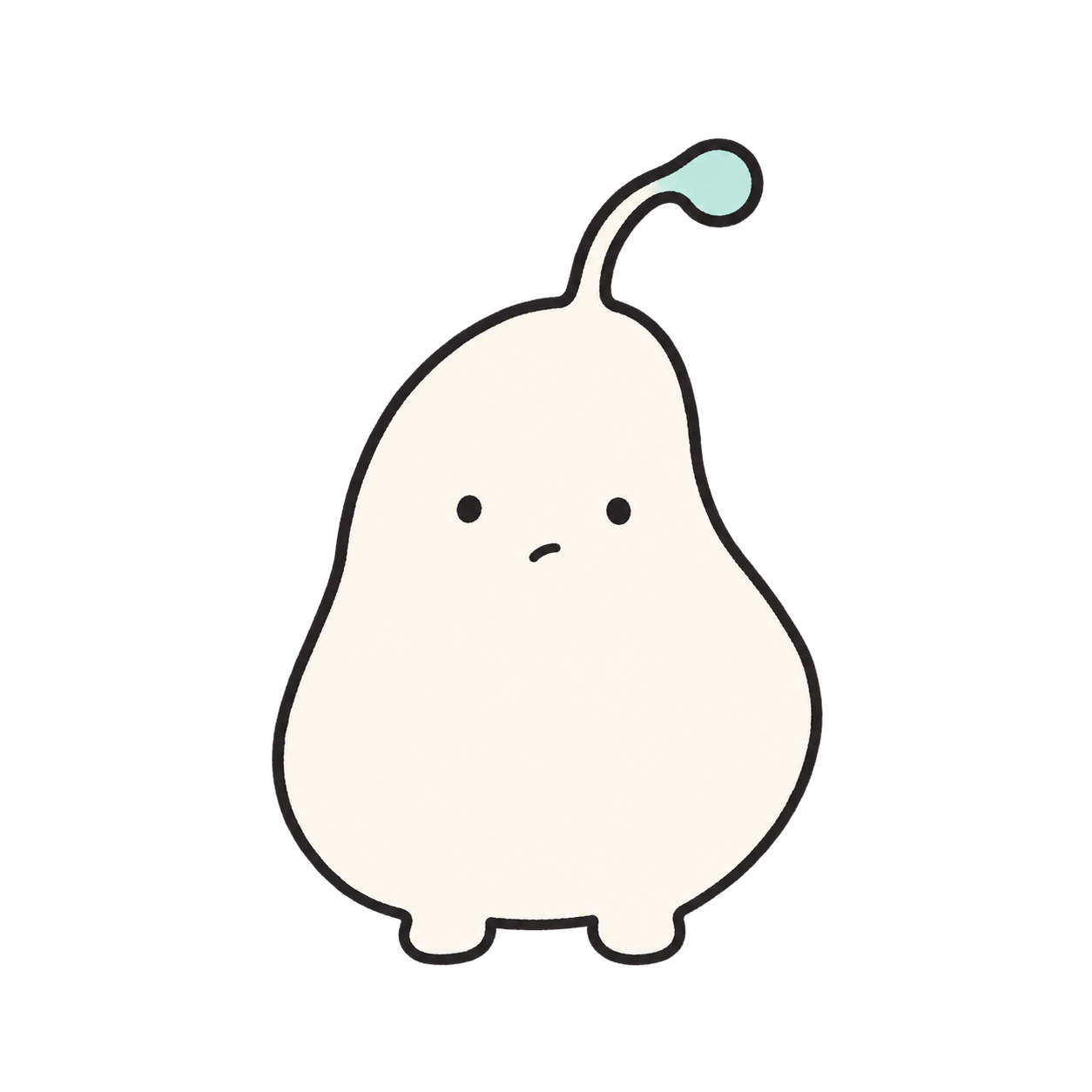 MOPI, an off-white blob with a bent antenna and a confused little face